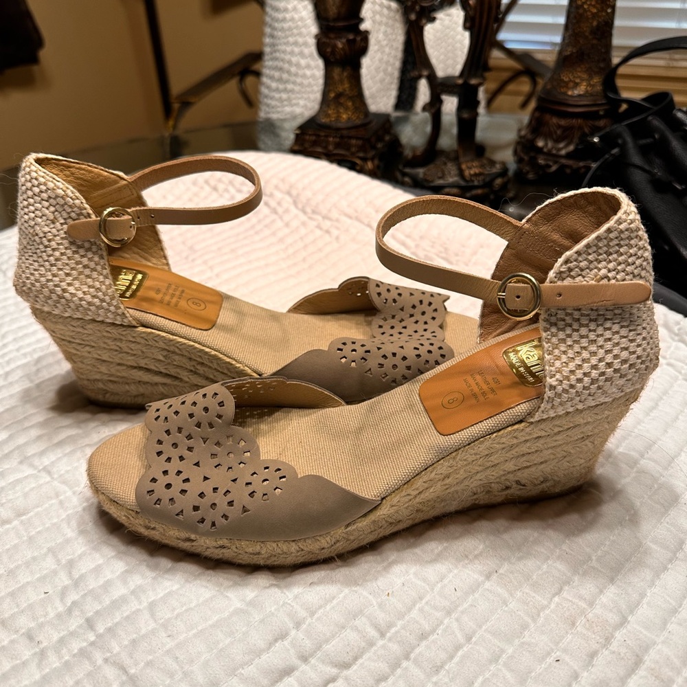 Kanna Beige and Cream Wedge Espadrills  made in Spain